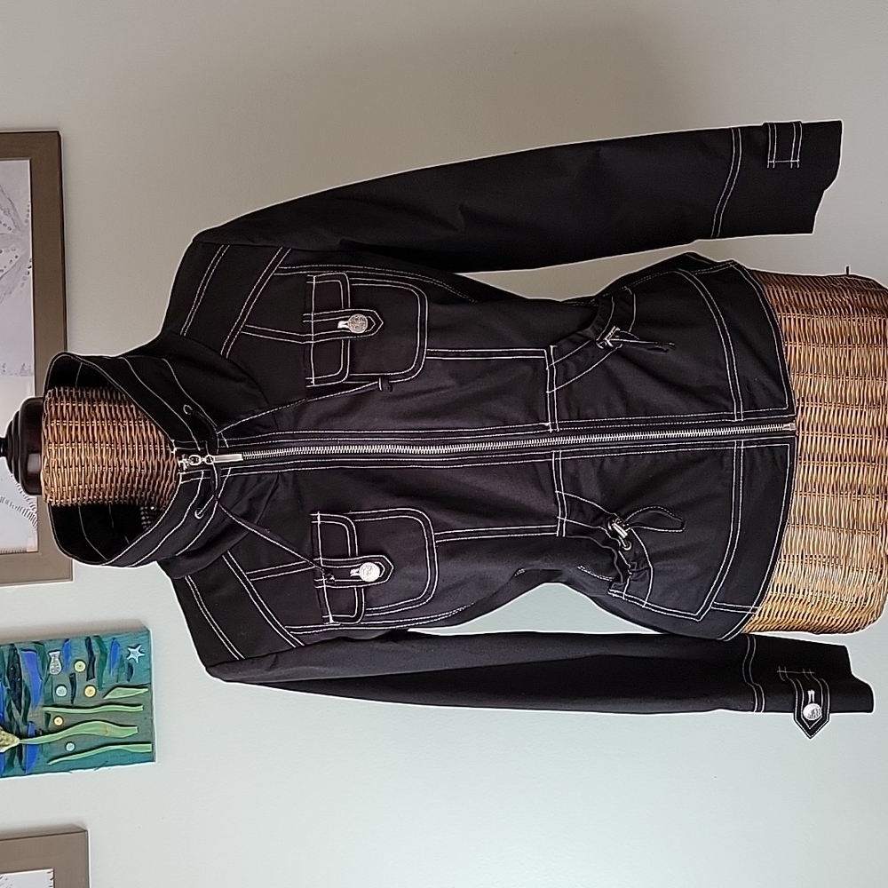 Vintage Eric sz6 Black with White Stitching Lightweight Zipper Jacket